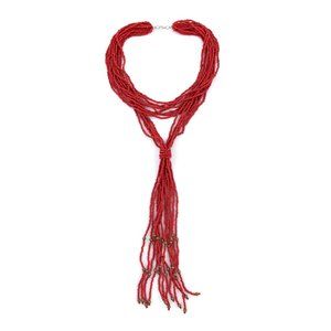 Red Multi Strand Beaded Double Wrist Necklace 22"   B446